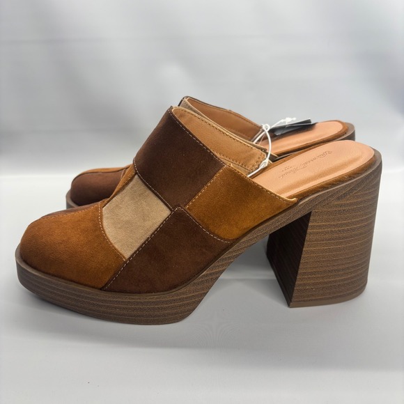 Universal Thread Tess Patchwork Mules Women 8 Brown Suede Block Heel Platform - Picture 6 of 15